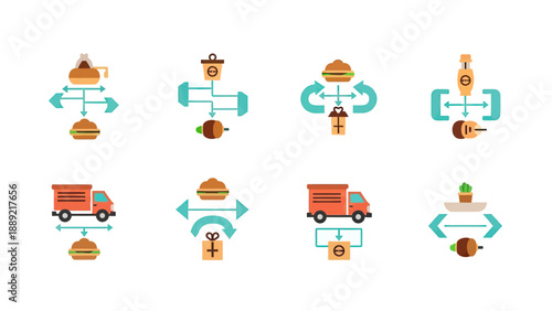 Food Delivery Icons: Ordering, Tracking, and Logistics
