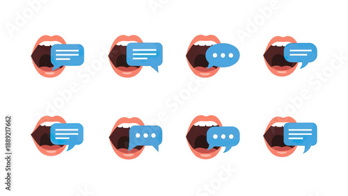 Open Mouths Speaking with Speech Bubbles Vector Illustration
