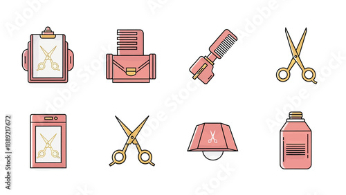 Barber Tools and Accessories Flat Icons Set