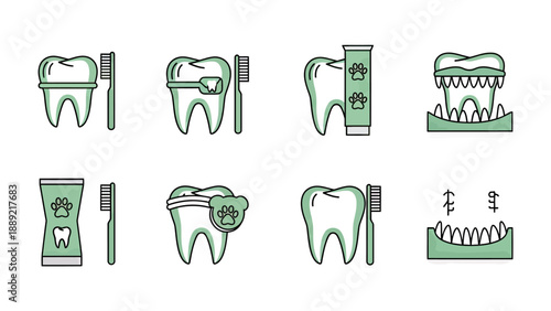 Dental Hygiene Icons: Toothbrush, Toothpaste, Teeth Cleaning Stages