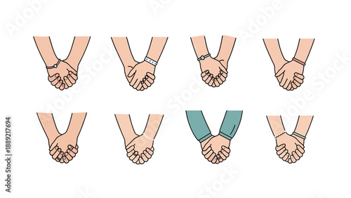 Diverse Hands Holding Together Vector Illustration Set