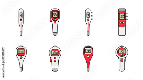 Digital Thermometers Collection: Medical Devices Vector Illustration