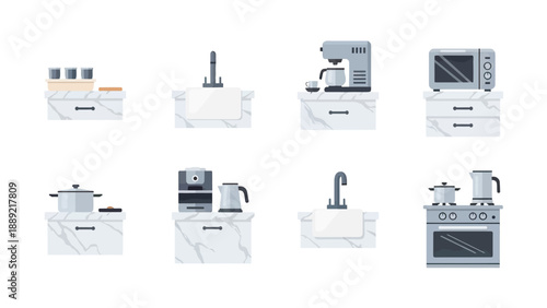 Pixel Art Kitchen Appliances and Furniture Vector Set