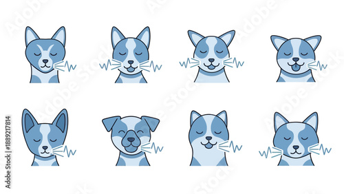 Cute Blue Dog Faces Expressing Emotions with Sound Waves