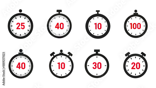 Set of Stopwatch Icons with Numbers