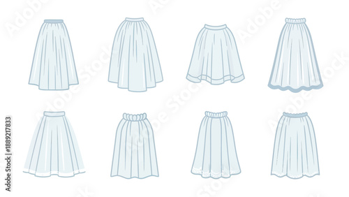 Collection of Light Blue Skirt Styles Vector Illustration