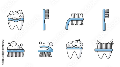 Dental Hygiene Icons: Tooth Brushing and Cleaning Tools