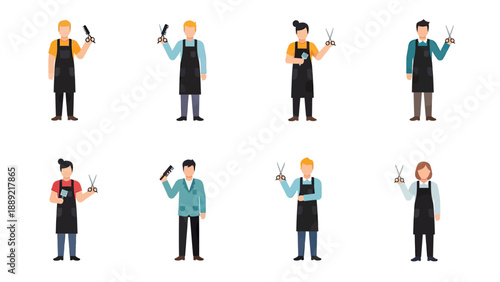 Diverse Barbers with Styling Tools Set