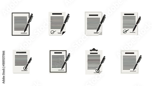 Contract Signing Icons: Document and Pen Set