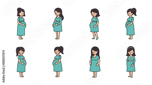 Diverse Pregnant Women Collection Vector Illustration