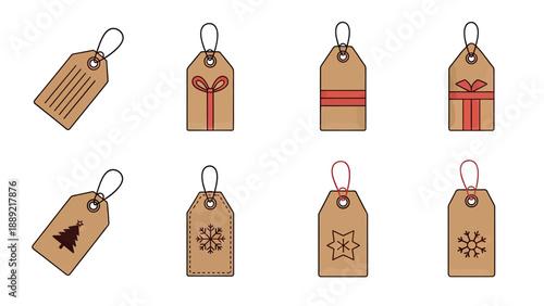Set of Kraft Paper Christmas Gift Tags with Festive Designs