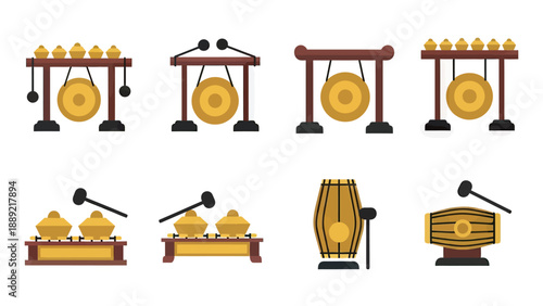 Gamelan Ensemble Musical Instruments Flat Icon Set