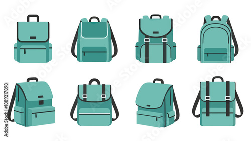 Collection of Teal Backpacks Vector Illustration