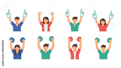Sports Fans Cheering with Foam Fingers and Pom Poms,