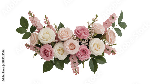 Elegant arrangement of soft pink and creamy white roses with delicate green foliage, perfect for celebrations and decorative accents