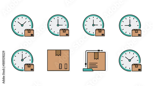 Delivery Time Icons: Clock and Parcel Set