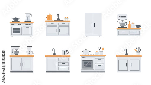 Modern Kitchen Units and Appliances Flat Design Collection