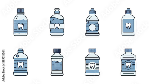 Mouthwash Bottles Collection - Dental Care Icon Set