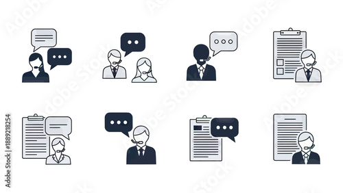 Customer Service Icons: Communication, Support, and Consultation