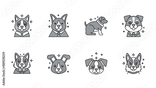 Cute Dog Icons Set: Various Breeds and Styles