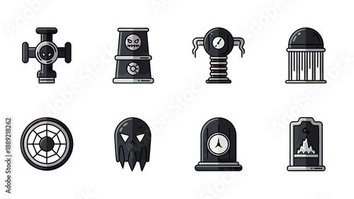 Spooky and Mysterious Icons Set: Halloween, Horror, and Sci-Fi Themes