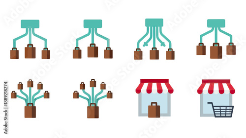 Shopping Bag Icons and Storefronts, Retail Concept