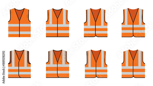 Collection of Orange Safety Vests with Reflective Stripes