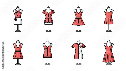 Fashion Mannequins Displaying Various Dresses and Tops