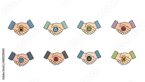 Handshake Icons with Business Symbols