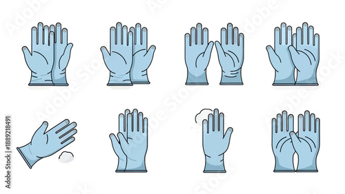 Glove Application and Removal Steps Vector Icons