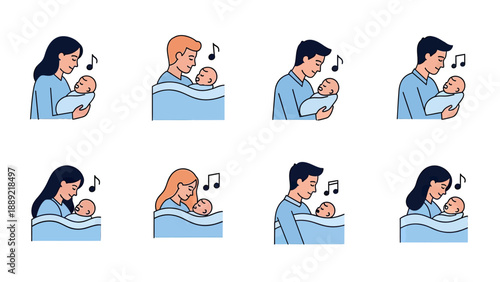 Parents Singing Lullabies to Babies Vector Collection