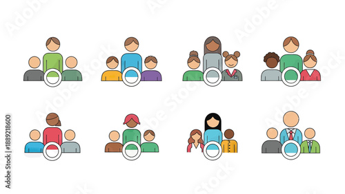 Diverse Family Group Icons with Circle Selection