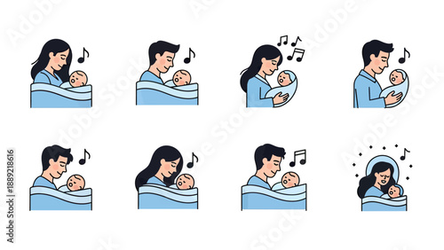 Parental Love and Lullaby Scenes: Mother and Father with Baby