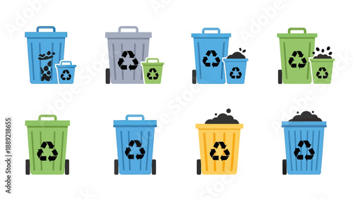 Recycling Bins and Trash Cans Collection Vector Illustration