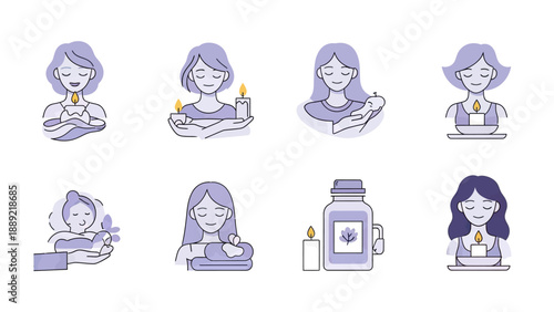 Serene Women and Candles Aura Icons