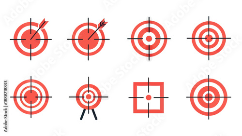 Set of Target Icons with Arrows, Goal and Accuracy Symbols