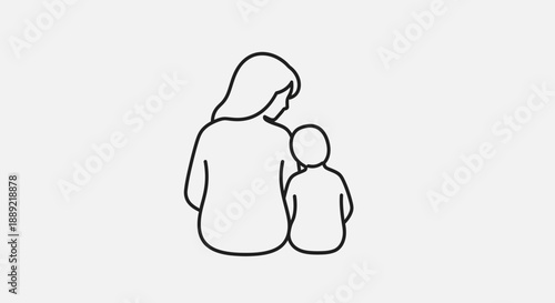 Simple line drawing of a mother and child sitting together.