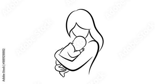 Mother holding baby in her arms tenderly.