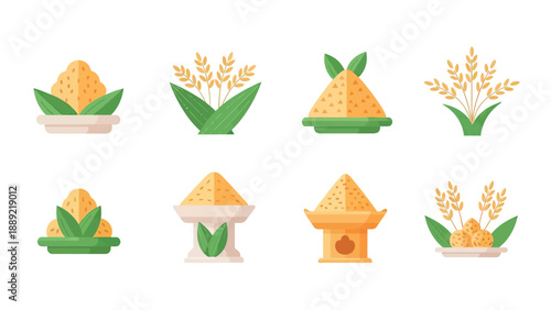 Golden Rice Grain Harvest Icons Set