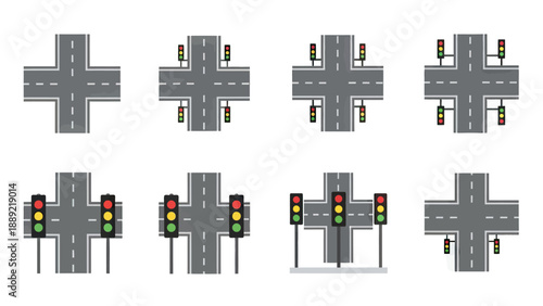 Crossroads and Traffic Lights Collection: Vector Illustration