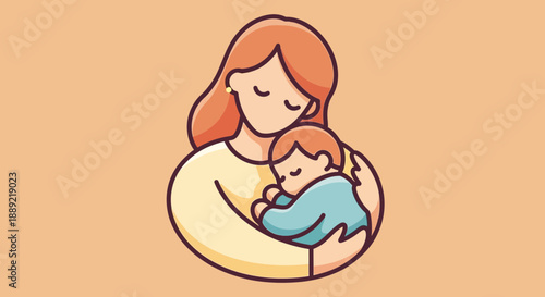 Mother holding her sleeping baby in a warm and cozy embrace.