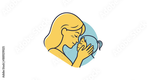 Mother tenderly kissing her young daughter on the cheek.