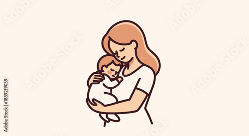 Mother tenderly holding her baby close to her chest.
