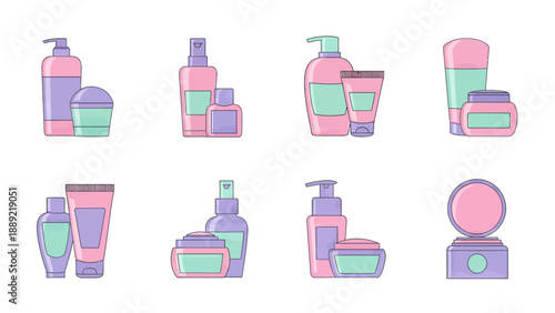 Cosmetic Bottles and Jars Collection, Pastel Colors