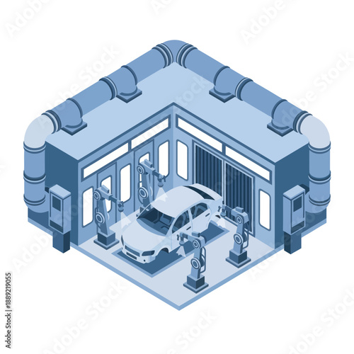 Isometric Car Service Center Illustration.