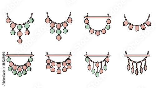 Bohemian Necklace Designs Set Vector Art