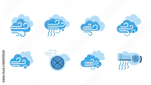 Set of Weather Icons: Wind, Clouds, and Air Flow