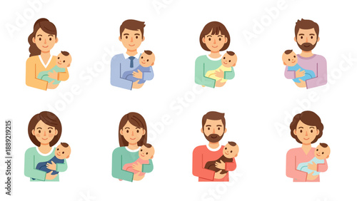 Diverse Families Holding Babies Vector Collection