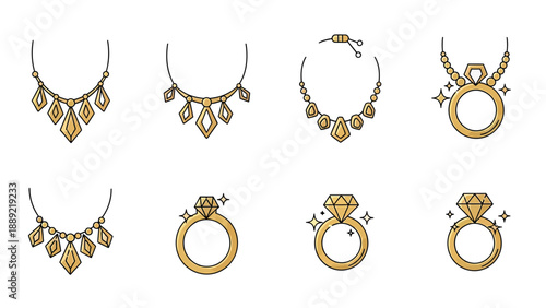Elegant Gold Jewelry Icons: Necklaces and Rings