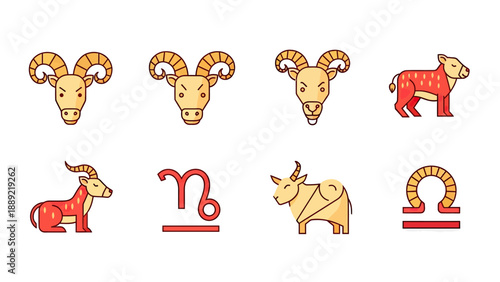 Astrology Zodiac Symbols and Animals Vector Icons Set